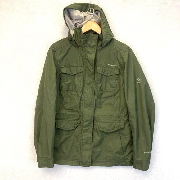 Eddie Bauer Travex WeatherEdge Jacket Womens Small Green Packable Hood Gorpcore - Picture 1 of 16